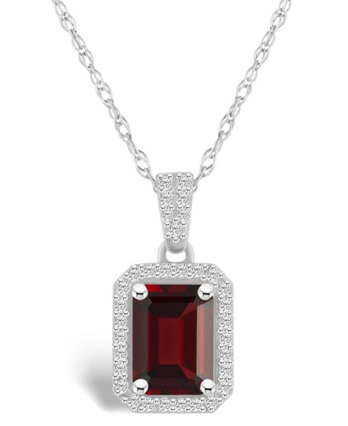 Macy's garnet (1-9/10 ct. t.w.) and Created Sapphire (1/5 ct. t.w.) Halo Pendant Necklace in 10K White Gold