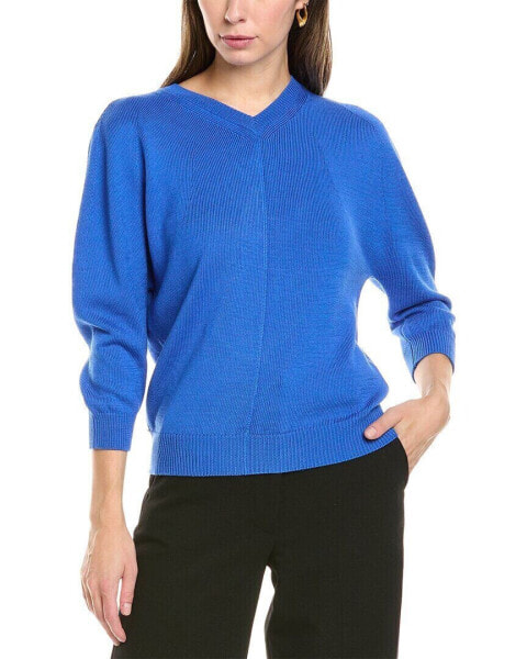 Lafayette 148 New York V Neck Blouson Sleeve Wool & Silk-Blend Sweater Women's