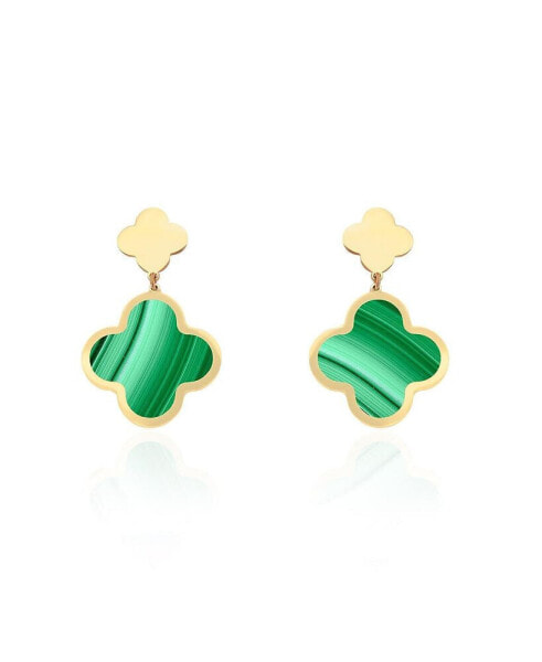 Malachite and Gold Clover Drop Earrings