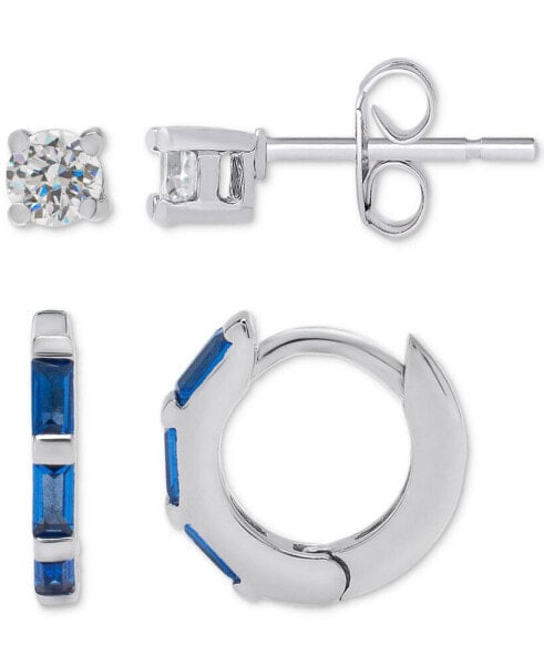 Серьги Macy's Lab-Grown Blue Spinel Hoops & White Sapphire Stud