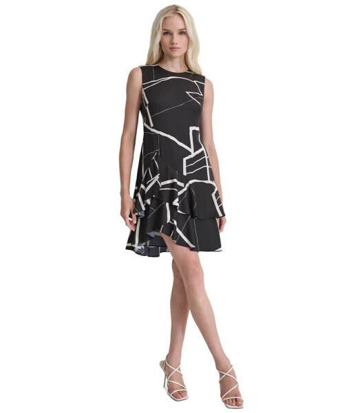 Women's Printed Double-Layer Fit & Flare Dress