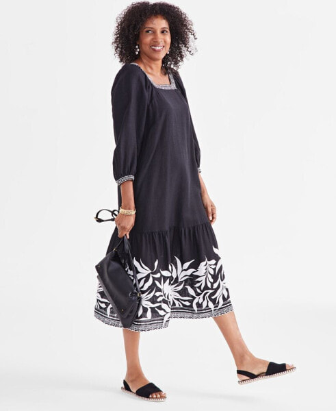 Women's Printed Square Neck Midi Dress, Created for Macy's