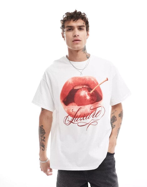 ASOS DESIGN oversized t-shirt with front print in white