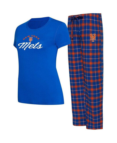 Women's Royal, Orange New York Mets Arctic T-shirt and Flannel Pants Sleep Set