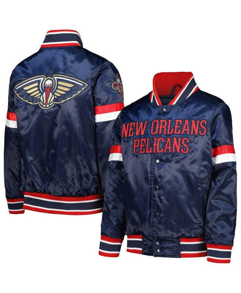 Big Boys Navy New Orleans Pelicans Home Game Varsity Satin Full-Snap Jacket