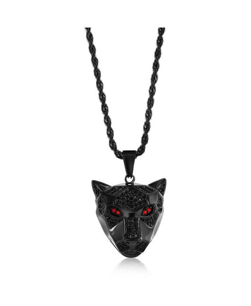 Stainless Steel Black Plated Panther with Ruby CZ Eyes Necklace
