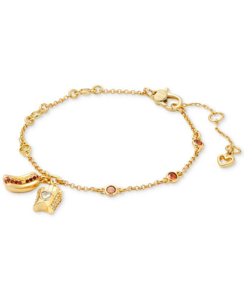 Gold-Tone Mixed Color Stone Fries & Hot Dog Link Bracelet