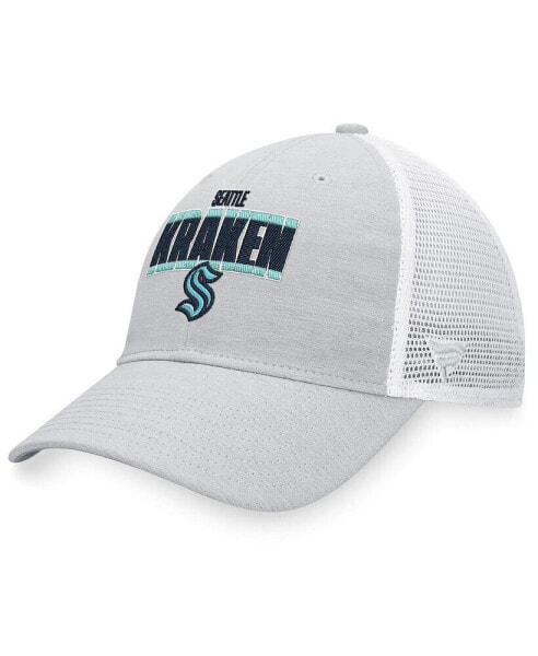 Men's Heather Gray, White Seattle Kraken Team Trucker Snapback Hat
