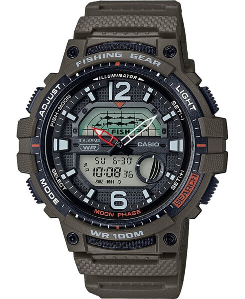 Часы и аксессуары CASIO мужские Digital Fishing Gear на зелёном резиновом ремешке 48мм