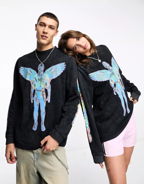 COLLUSION Unisex long sleeve t-shirt in charcoal with angel print