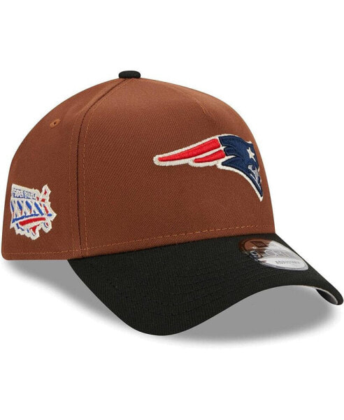 Men's Brown, Black New England Patriots Harvest A-Frame Super Bowl XXXVI 9FORTY Adjustable Hat