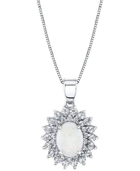 Macy's opal (1-1/20 ct. t.w.) & White Topaz (1-1/4 ct. t.w.) Oval Halo 18" Pendant Necklace in Sterling Silver