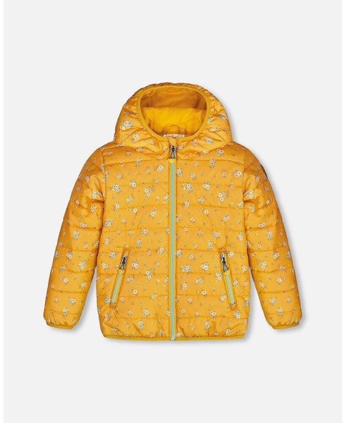 Girl Quilted Mid-Season Jacket Yellow Little Flowers Print - Toddler|Child