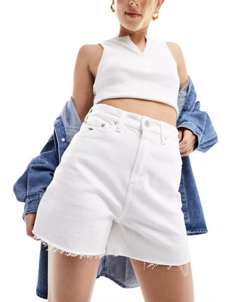 Tommy Jeans ultra high denim mom shorts in white wash