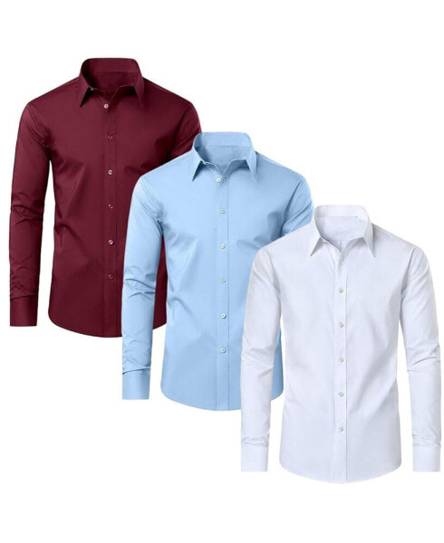 Men's Long Sleeve Classic Dress Shirt- 3 Pack