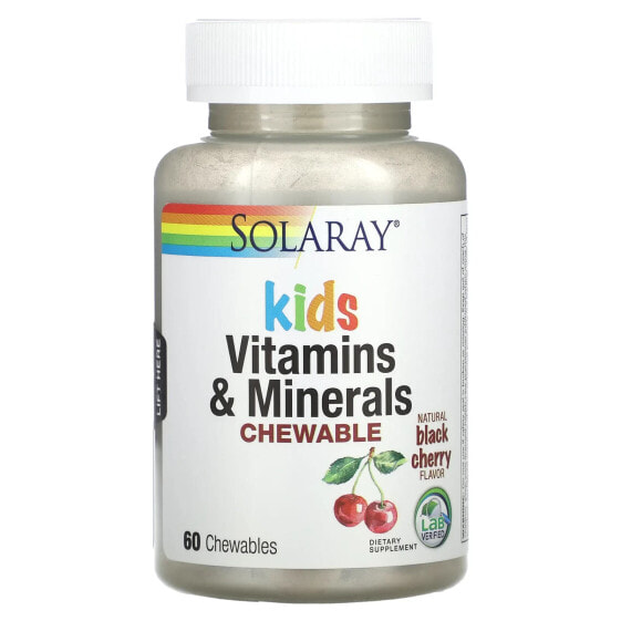 Solaray, Витамины и минералы для детей, жевательные таблетки с натуральной вишней, 60 жевательных таблеток