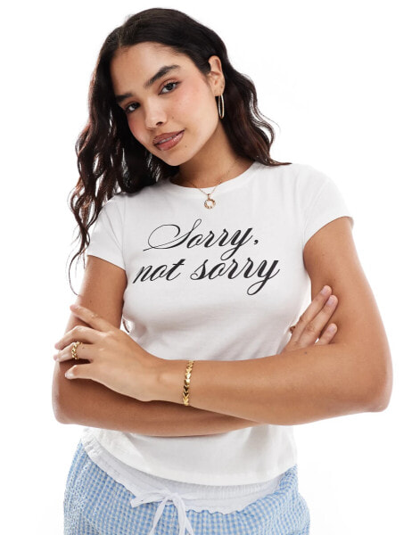 Stradivarius sorry not sorry tee in white