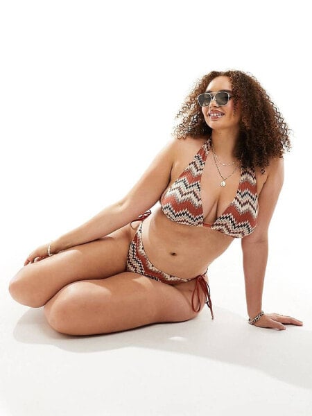 South Beach Curve embroidered tie side bikini bottom in rust