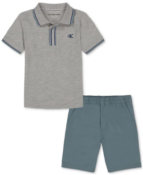 Toddler Boy Heather Pique Polo Shirt and Twill Shorts