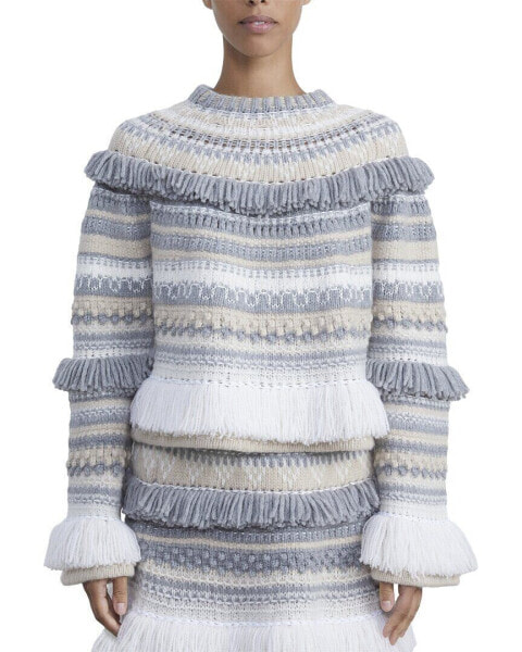 Lafayette 148 New York Fair Isle Fringe Wool Sweater Women's