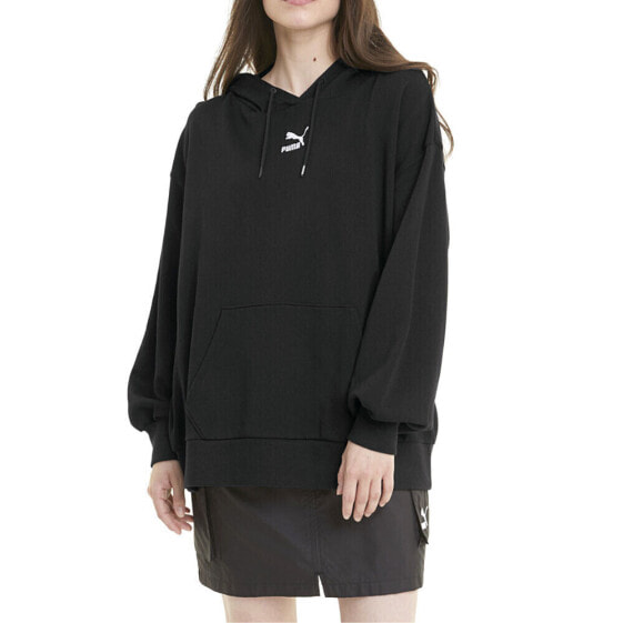 Puma Classics Oversized Pullover Hoodie Womens Black Casual Outerwear 530412-01