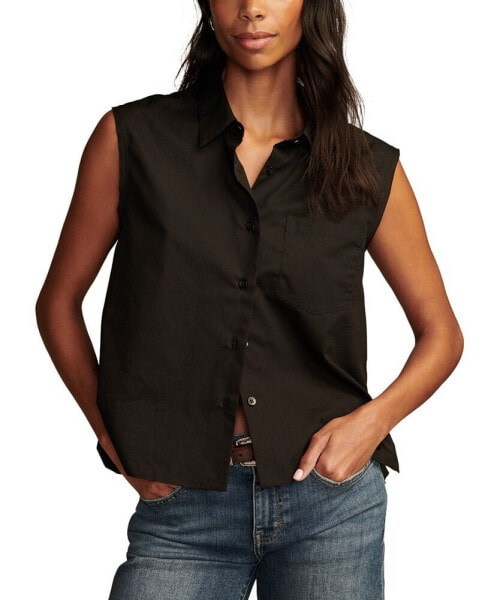 Women's Cotton Sleeveless Bubble Hem Shirt