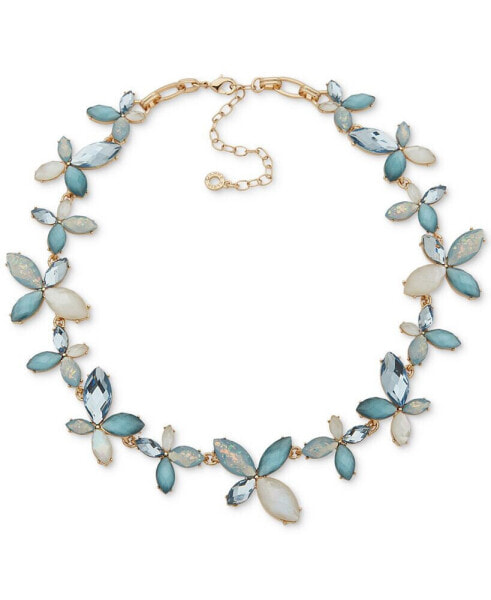 Gold-Tone Tonal Stone & Mother-of-Pearl Flower All-Around Collar Necklace, 16" + 3" extender
