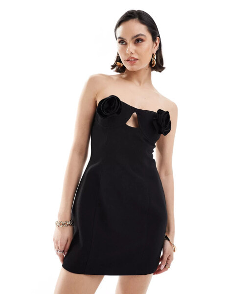 4th & Reckless structured corsage bust detail mini dress in black