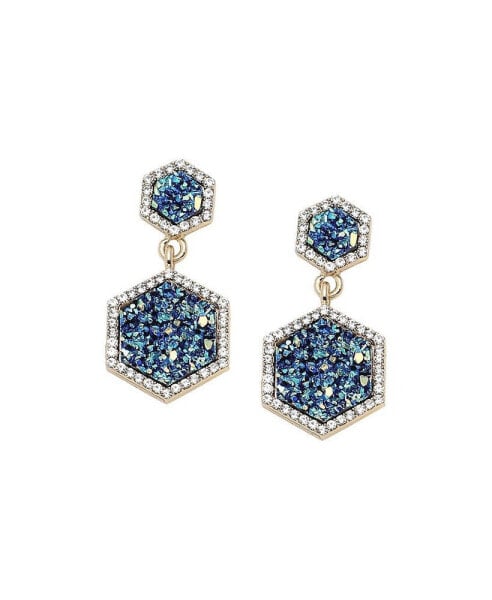 Women's Blue Stone Hexagon Drop Earrings