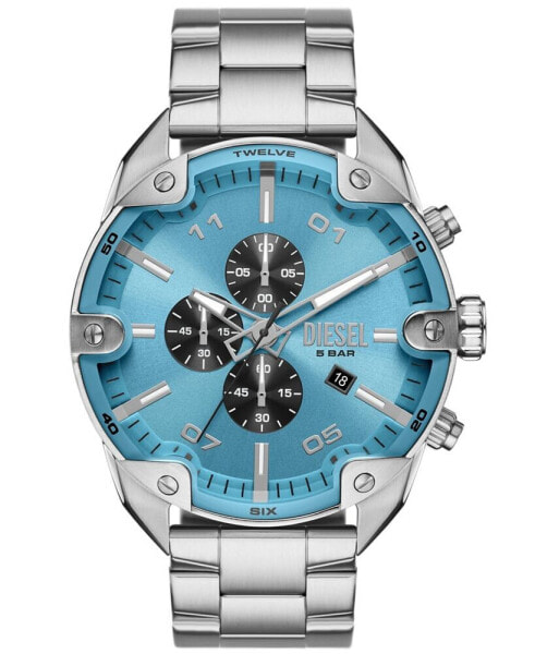 Men's Spiked Chronograph Silver-Tone Stainless Steel Watch 49mm