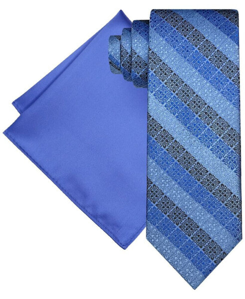 Men's Grid Stripe Tie & Solid Pocket Square Set