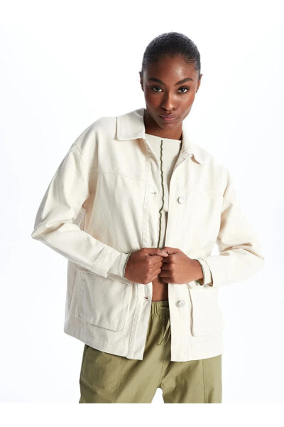 LCW Vision Gömlek Yaka Düz Uzun Kollu Oversize Kadın Ceket