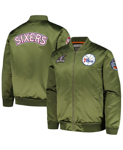 Куртка Mitchell&Ness мужская оливковая Philadelphia 76ers Hardwood Classics Retro Satin Full-Zip