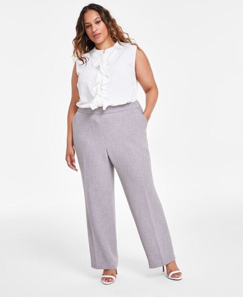 Plus Size Solid Pull-On Elastic-Back Mid-Rise Pants