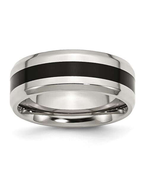 Stainless Steel Polished Black Enamel 8mm Edge Band Ring
