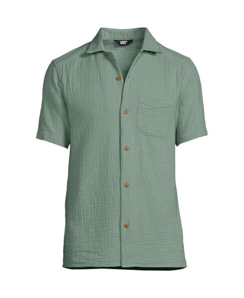 Men's Short Sleeve Gauze Camp Collar Shirt