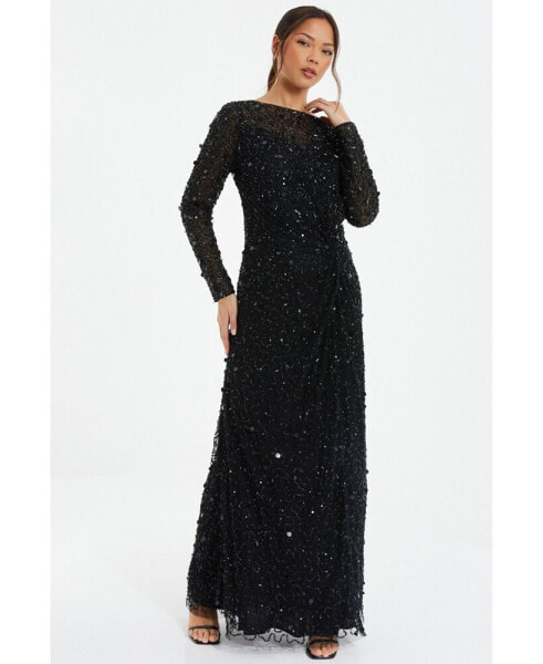 Women's Embellished Twist Detail Evening Dress