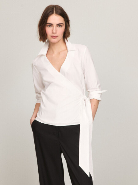 Solid Stretch Cotton Wrap Top