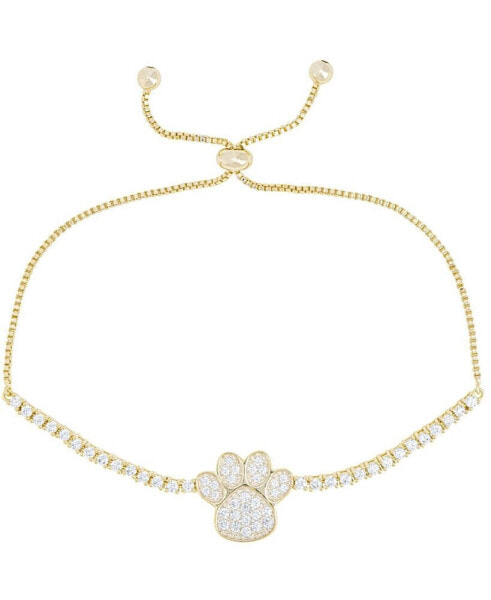 Cubic Zirconia Paw Adjustable Bolo Bracelet in Fine Gold Plate