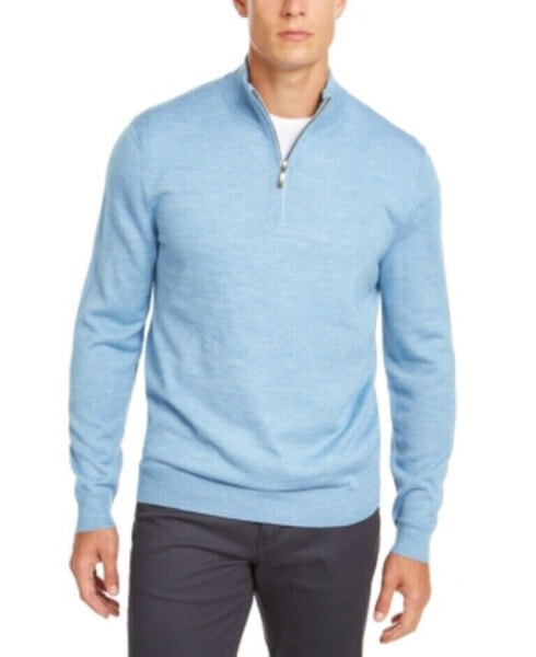 CLUBROOM Mens Light Blue Heather Long Sleeve Turtle Neck Quarter Zip Sweater XXL