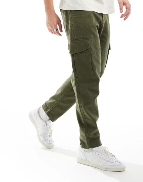 ONLY & SONS linen mix tapered cargo trouser in khaki