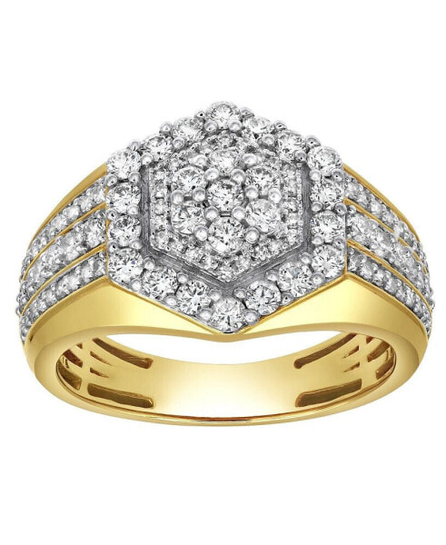 World Champ Natural Certified Diamond 1.45 cttw Round Cut 14k Yellow Gold Statement Ring for Men