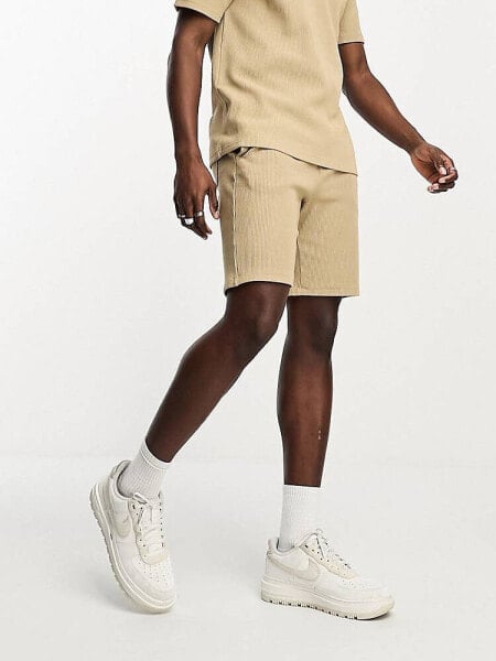 Only & Sons co-ord ribbed jersey short in beige