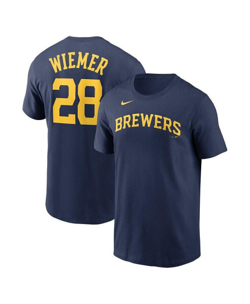 Футболка Nike мужская с номером и именем Joey Wiemer Milwaukee Brewers в темно-синем цвете