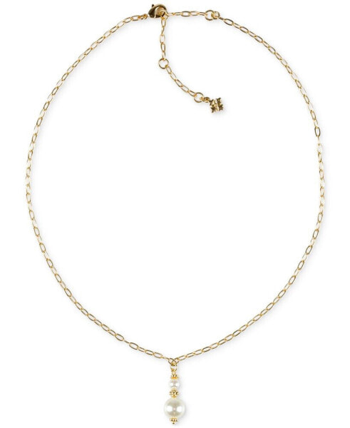 Patricia Nash gold-Tone Imitation Pearl & Pavé & Double Bead Lariat Necklace, 28" + 3" extender