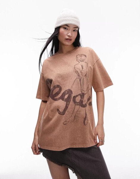 Topshop Art Museum graphic Degas oversized tee in brown