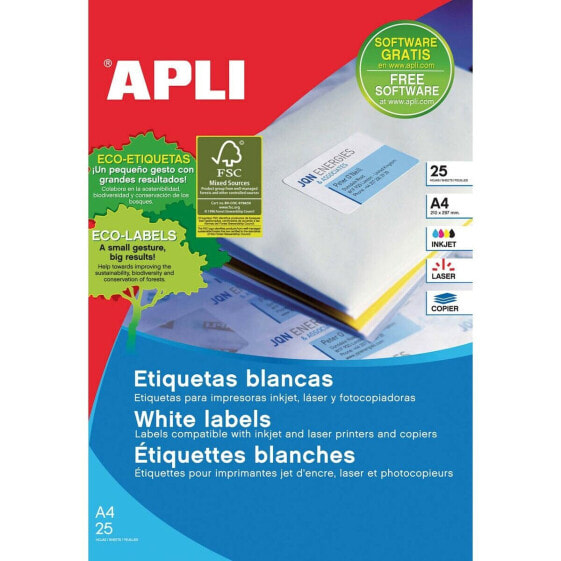 Этикетки для принтера Apli Белый 25 Листья 63,5 x 38,1 mm