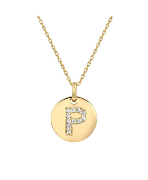 Suzy Levian New York suzy Levian Sterling Silver Cubic Zirconia Letter "P" Initial Disc Pendant Necklace