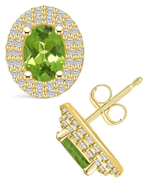 Peridot (1-3/4 ct. t.w.) and Diamond (1/2 ct. t.w.) Halo Stud Earrings in 14K Yellow Gold