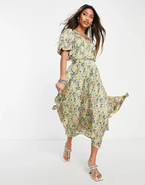 Topshop – Mix and Match – Midi-Wickelkleid mit buntem Blumenmuster